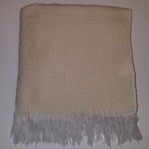 VTG Knit Biederlack Blanket 100% Acrylic Fringe Lap Throw Beige Ivory Cream